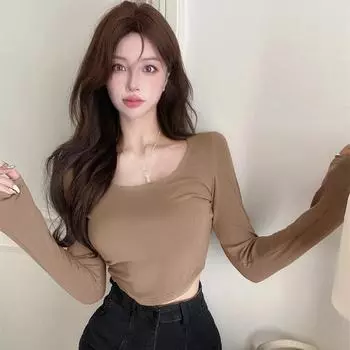 Женские топы, нижняя рубашка, приталенная рубашка с квадратным вырезом L