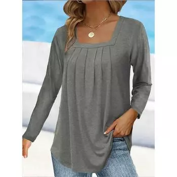 Женские топы, однотонная повседневная свободная повседневная футболка с длинным рукавом S чёрный