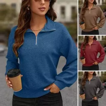 Женские топы осень-зима однотонные толстовки с капюшоном на молнии с отворотом и полузастежкой, длинный рукав, свободный крой, повседневный пуловер, толстовка, уличная одежда S светло-серый