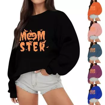 Женские топы осень-зима, женские толстовки с длинным рукавом, повседневные топы свободного кроя с круглым вырезом L чёрный