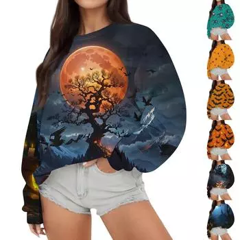 Женские топы осень-зима, женские толстовки с длинным рукавом, повседневные топы свободного кроя с круглым вырезом S оранжевый