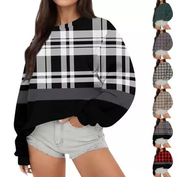 Женские топы осень-зима, женские толстовки с длинным рукавом, повседневные топы свободного кроя с круглым вырезом L