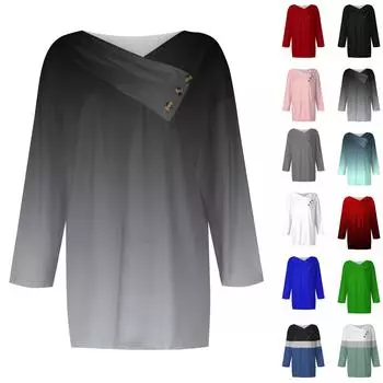 Женские топы, повседневные рубашки с пуговицами и рукавами 3/4, модные лоскутные блузки с принтом, футболки L чёрный