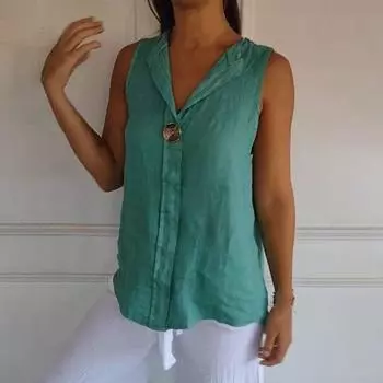 Женские топы-рубашки с v-образным вырезом без рукавов и пуговицами, свободный крой, пуловеры, однотонные повседневные топы на бретелях, уличная одежда L белый