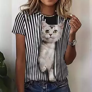 Женские топы с 3D-принтом, винтажная футболка с короткими рукавами, большой размер, модные футболки с круглым вырезом S