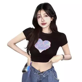 Женские топы с буквенным принтом Тонкие сладкие короткие рукава Confidante Лето M