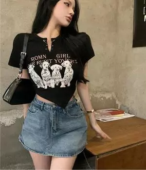 Женские топы с буквенным принтом в стиле панк-далматинец, футболки с короткими рукавами, одежда Y2K, рубашка, винтажная футболка BF S чёрный