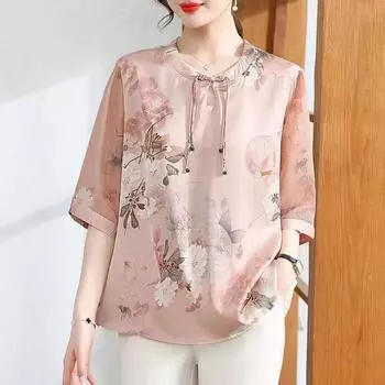 Женские топы с цветочным принтом и рукавами длиной семь минут на весну и лето, элегантный темперамент, красивые топы 5XL серый