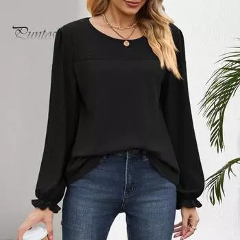 Женские топы с длинным рукавом и круглым вырезом, сетчатые топы, однотонные, дышащие, с рукавами-фонариками, повседневная футболка, повседневная одежда M зелёный