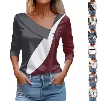 Женские топы с длинным рукавом и V-образным вырезом, свободные рубашки, клетчатый принт, асимметричные блузки с пуговицами, деловые повседневные туники L чёрный