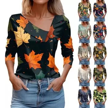 Женские топы с длинным рукавом и V-образным вырезом, свободные рубашки, клетчатый принт, асимметричные блузки с пуговицами, деловые повседневные туники M