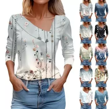 Женские топы с длинным рукавом и V-образным вырезом, свободные рубашки, клетчатый принт, асимметричные блузки с пуговицами, деловые повседневные туники XXXL чёрный