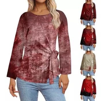 Женские топы с длинным рукавом Летние асимметричные футболки Приталенные повседневные топы Футболки Пуловеры Топы на Хэллоуин Футболки Летние топы Топы с коротким рукавом