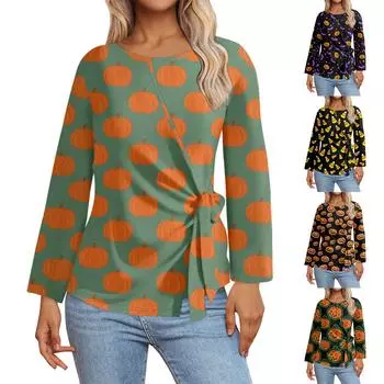 Женские топы с длинным рукавом Летние асимметричные футболки Приталенные повседневные топы Футболки Пуловеры Топы на Хэллоуин Футболки Летние топы Топы с коротким рукавом
