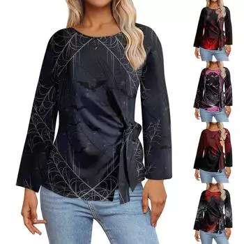 Женские топы с длинным рукавом Летние асимметричные футболки Приталенные повседневные топы Футболки Пуловеры Топы на Хэллоуин Футболки Летние топы Топы с коротким рукавом L