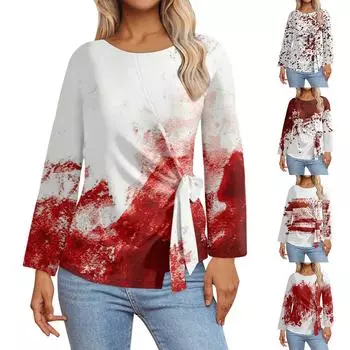 Женские топы с длинным рукавом Летние асимметричные футболки Приталенные повседневные топы Футболки Пуловеры Топы на Хэллоуин Футболки Летние топы Топы с коротким рукавом XXL киноварь
