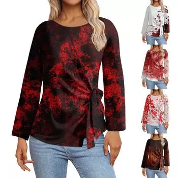 Женские топы с длинным рукавом Летние асимметричные футболки Приталенные повседневные топы Футболки Пуловеры Топы на Хэллоуин Футболки Летние топы Топы с коротким рукавом M винный