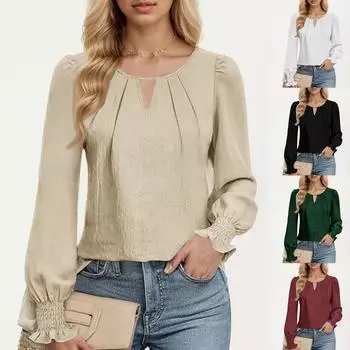 Женские топы с длинным рукавом, модные повседневные плиссированные рубашки с замком L чёрный