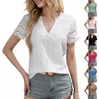 Женские топы с длинным рукавом, модные женские туники с коротким рукавом и V-образным вырезом S чёрный