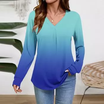 Женские топы с длинным рукавом, нарядные повседневные футболки с V-образным вырезом, базовые футболки, одежда для отпуска, осенняя модная одежда L