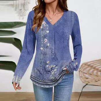 Женские топы с длинным рукавом, нарядные повседневные футболки с V-образным вырезом, базовые футболки, одежда для отпуска, осенняя модная одежда L