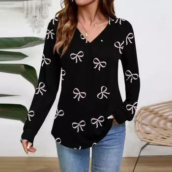 Женские топы с длинным рукавом, нарядные повседневные футболки с V-образным вырезом, базовые футболки, одежда для отпуска, осенняя модная одежда L