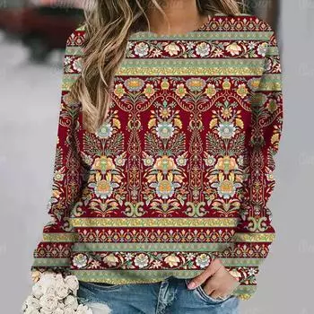 Женские топы с длинными рукавами, 3D ретро-геометрический принт, повседневная футболка с круглым вырезом, синяя, маленькая, свежая, модная, с принтом, домашняя одежда S