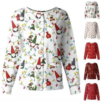 Женские топы с длинными рукавами и карманами, рабочий воротник-стойка, однобортный защитный комбинезон, куртка, рождественский топ L разноцветный