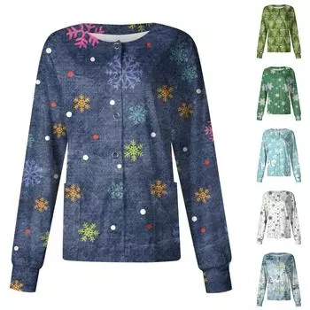 Женские топы с длинными рукавами и карманами, рабочий воротник-стойка, однобортный защитный комбинезон, куртка, рождественский топ XXL