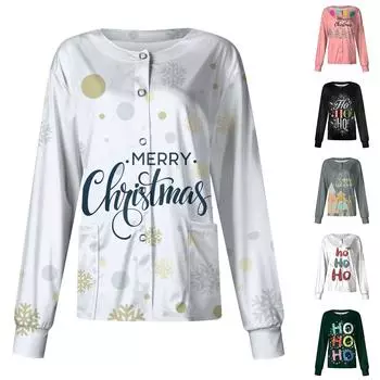 Женские топы с длинными рукавами и карманами, рабочий воротник-стойка, однобортный защитный комбинезон, куртка, рождественский топ L