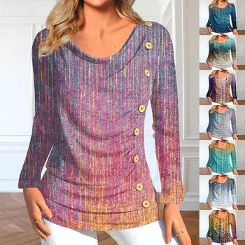 Женские топы с длинными рукавами. Летние асимметричные футболки. Облегающие повседневные топы на пуговицах. Футболки. Пуловеры. Футболки. Летние топы. Топы с длинными рукавами. XXL