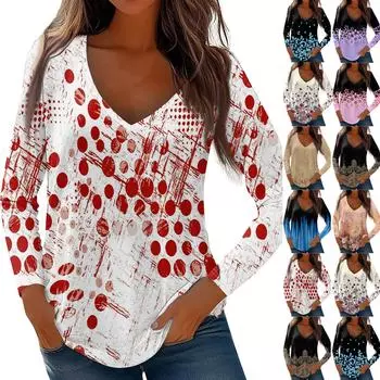 Женские топы с длинными рукавами, рубашки с v-образным вырезом, повседневные модные футболки с цветочным принтом, блузки, осенние наряды-туники, приталенные футболки XXL бежевый