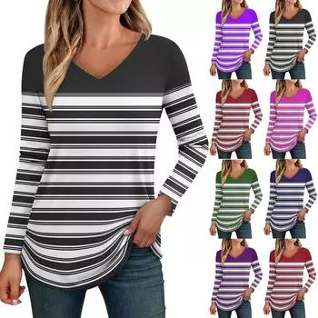 Женские топы с длинными рукавами, рубашки с v-образным вырезом, повседневные модные футболки с цветочным принтом, блузки, осенние наряды-туники, приталенные футболки XXL фиолетовый