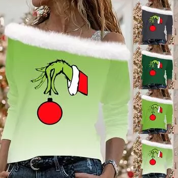 Женские топы с длинными рукавами, свободные пуловеры с рождественским принтом S