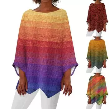 Женские топы с геометрическим принтом и длинными рукавами, дышащая рубашка с круглым вырезом L