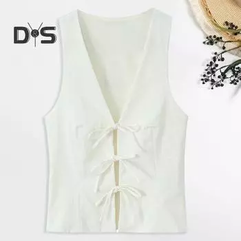 Женские топы с глубоким v-образным вырезом, свободный жилет без рукавов, однотонные свободные топы на шнуровке спереди, топы на бретелях в повседневном стиле XS чёрный