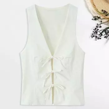 Женские топы с глубоким v-образным вырезом, свободный жилет без рукавов, однотонные свободные топы на шнуровке спереди, топы на бретелях в повседневном стиле XS чёрный
