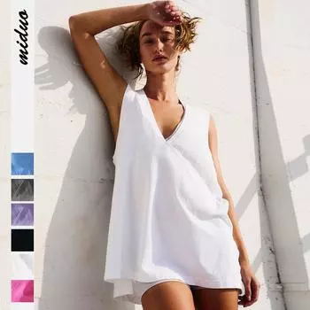 Женские топы с глубоким V-образным вырезом, жилет с разрезом и карманом, спортивная свободная одежда, модная женская футболка S красный