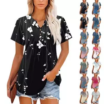 Женские топы с коротким рукавом и V-образным вырезом, летние деловые повседневные рабочие футболки M красный