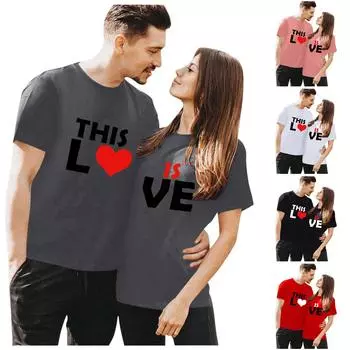 Женские топы с короткими рукавами и круглым вырезом с принтом, футболки для пар для него и для нее, одинаковые рубашки для пар L чёрный