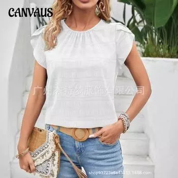 Женские топы с короткими рукавами и круглым вырезом на весну и лето S бордовый