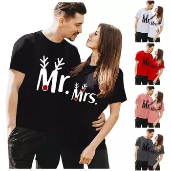Женские топы с короткими рукавами и круглым вырезом с принтом, футболки для пар для него и для нее, одинаковые рубашки для пар L чёрный