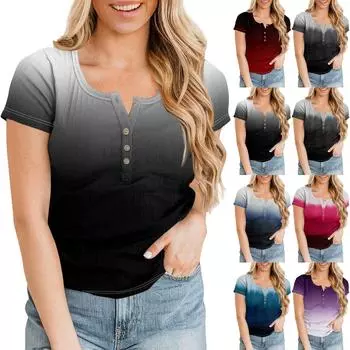 Женские топы с короткими рукавами и принтом, повседневные топы с короткими рукавами для женщин, летние футболки на пуговицах, блузка L чёрный