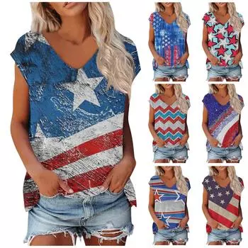 Женские топы с короткими рукавами, летние повседневные модные блузки с v-образным вырезом, топы L синий