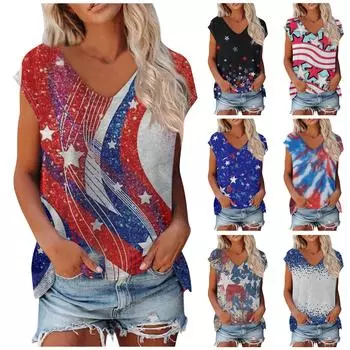 Женские топы с короткими рукавами, летние повседневные модные блузки с v-образным вырезом, топы L чёрный