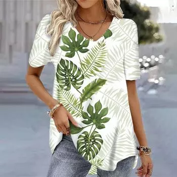 Женские топы с короткими рукавами с круглым вырезом в стиле Харадзюку, модные свободные повседневные базовые футболки, футболки, блузки, летняя одежда с 3D цветочным принтом S