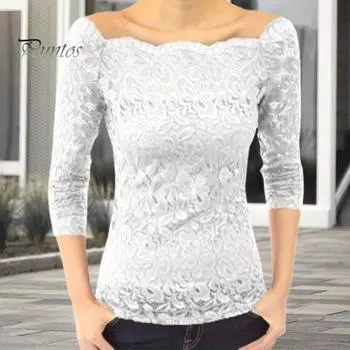 Женские топы с косым воротником и длинными рукавами, кружевная рубашка, ажурное кружево, сращивание, однотонные, облегающие, с вышитыми кружевными цветами XXXL чёрный