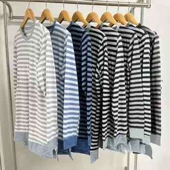 Женские топы с круглым вырезом, длинными рукавами, полосатым принтом, футболка с боковыми разрезами, средней длины, свободный крой, эластичная футболка XL