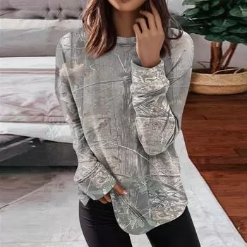 Женские топы с круглым вырезом, хлопковая женская повседневная модная блузка с длинным рукавом и круглым вырезом с цветочным принтом, пуловер S