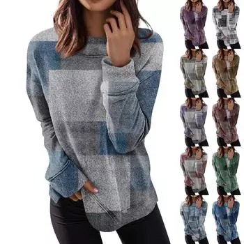 Женские топы с круглым вырезом, хлопковая женская повседневная модная блузка с длинным рукавом и круглым вырезом с цветочным принтом, пуловер XXXXXL синий